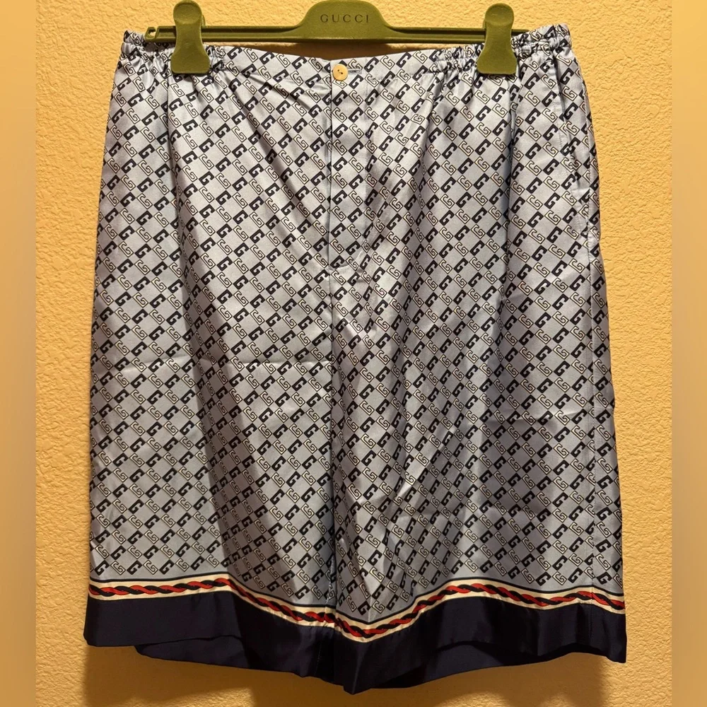 New Gucci G Logo Silk Shorts Blue Size 52 / Fits Like a US L 34 - 38 Waist - Picture 2 of 10